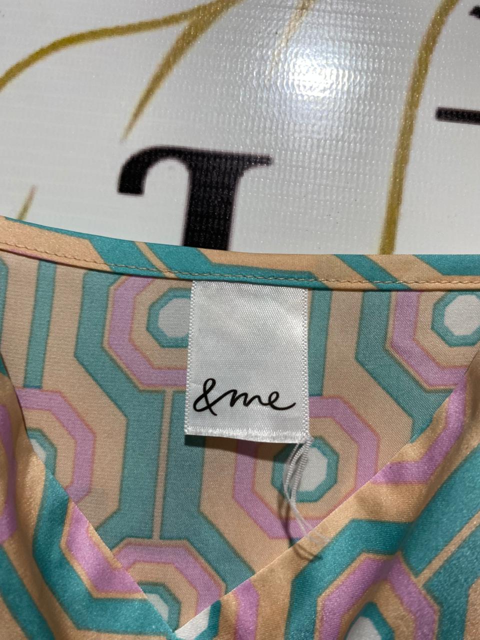 & ME |XL| B6| WOMEN'S TWO-PIECE RETRO GEOMETRIC PRINT SATIN PYJAMA SET