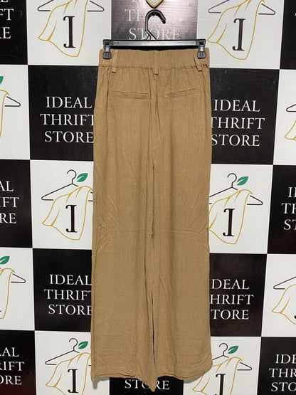 SPORTS GIRL |S| WAIST 26| B6| WOMEN'S HIGH-WAISTED WIDE-LEG LINEN BLEND TROUSERS IN CAMEL