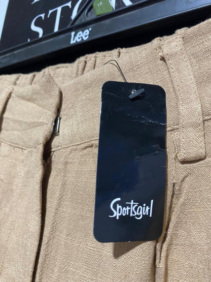 SPORTS GIRL |S| WAIST 26| B6| WOMEN'S HIGH-WAISTED WIDE-LEG LINEN BLEND TROUSERS IN CAMEL