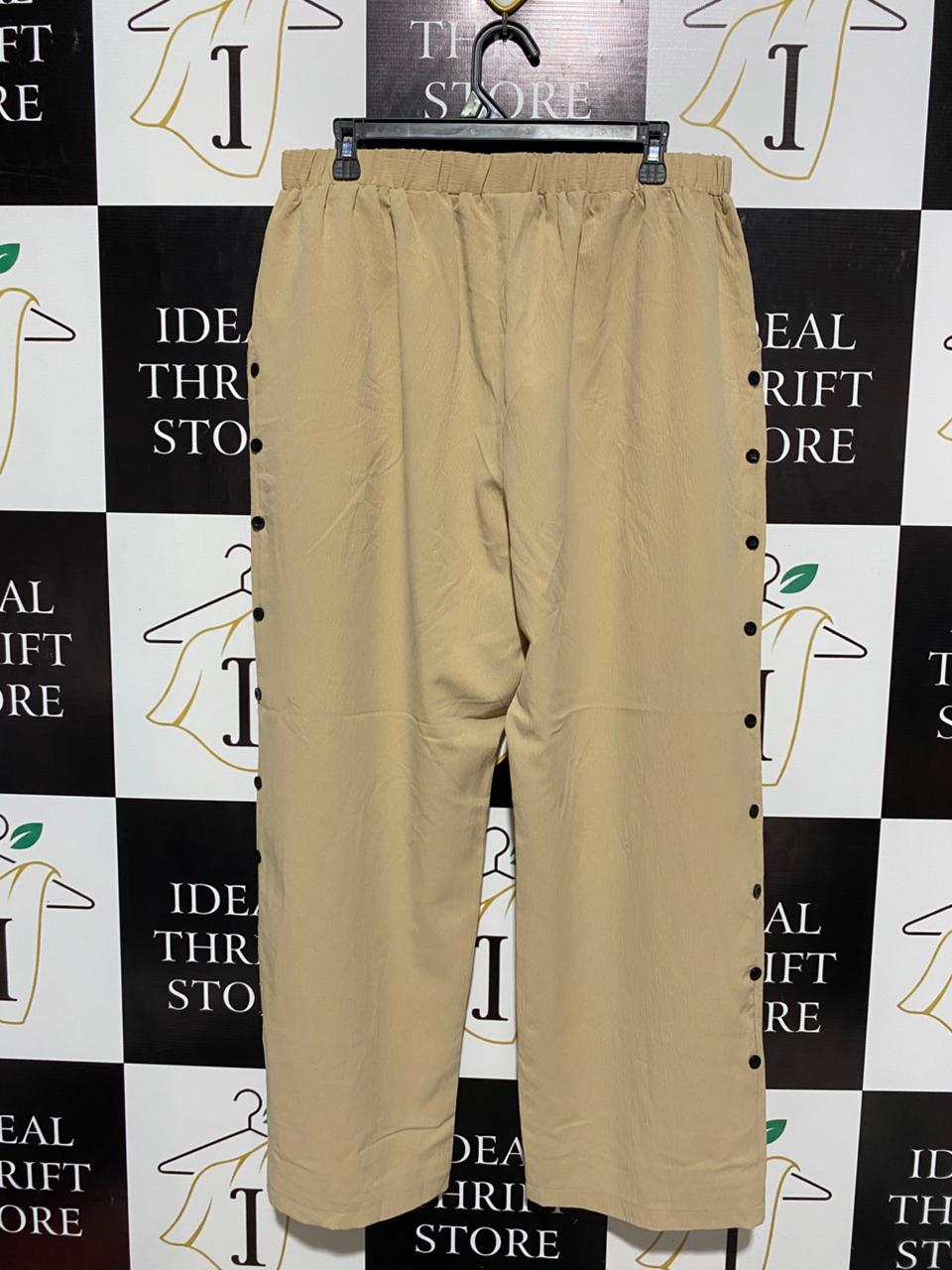 |XL| WAIST 32| B6|WOMEN'S CLASSIC BEIGE ELASTIC WAIST WIDE-LEG CASUAL PANTS