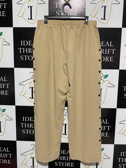 |XL| WAIST 32| B6|WOMEN'S CLASSIC BEIGE ELASTIC WAIST WIDE-LEG CASUAL PANTS