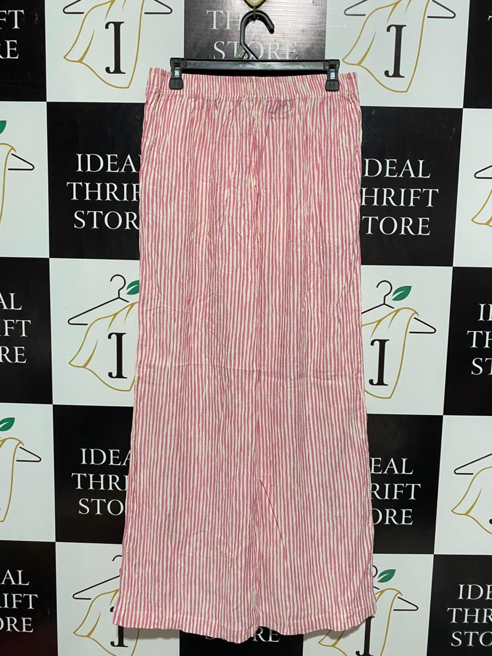 SPORT SGIRL |L| WAIST 30| B6| WOMEN'S CHIC PINK AND WHITE VERTICAL STRIPED WIDE-LEG PANTS