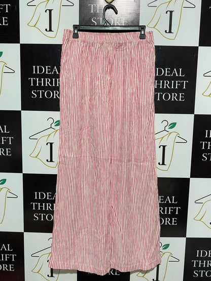 SPORT SGIRL |L| WAIST 30| B6| WOMEN'S CHIC PINK AND WHITE VERTICAL STRIPED WIDE-LEG PANTS