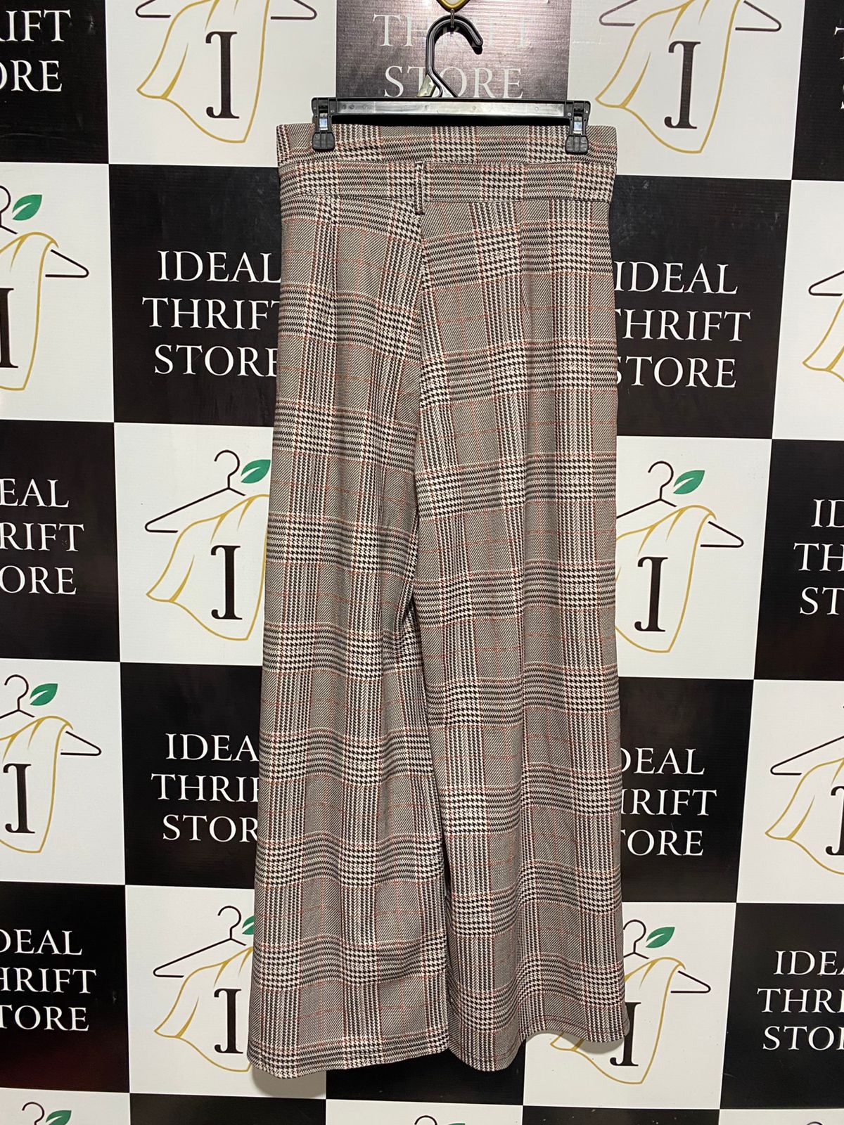 |M| WAIST 30| B6 | WOMEN'S CHIC HIGH-WAISTED PLAID WIDE-LEG TROUSERS