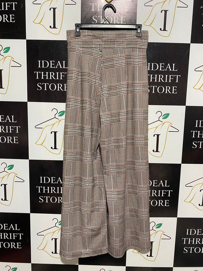 |M| WAIST 30| B6 | WOMEN'S CHIC HIGH-WAISTED PLAID WIDE-LEG TROUSERS