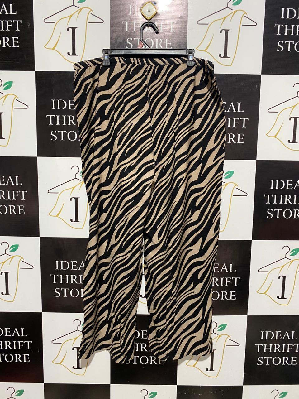 |XXL| WAIST 40| B6|WOMEN'S BOLD ZEBRA PRINT WIDE-LEG PALAZZO PANTS