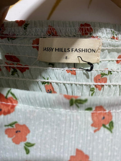 SASSY HILLS FASHION |S| BUST 17| B6| VINTAGE FLORAL RUCHE FRONT SQUARE NECK CROP BLOUSE