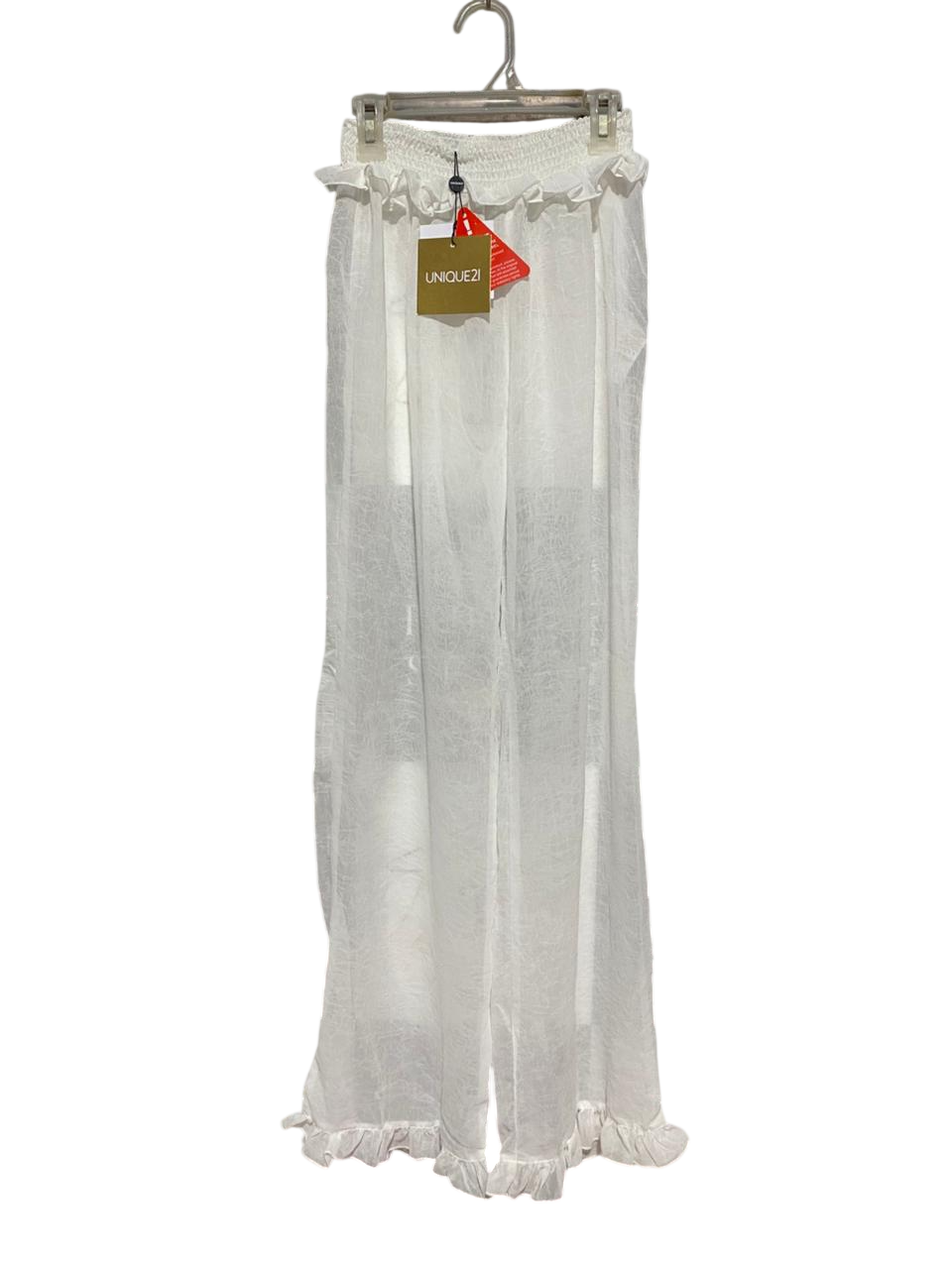 UNIQUE |M| WAIST 22| B7| RUFFLE TRIM SMOCKED WAIST TROUSERS