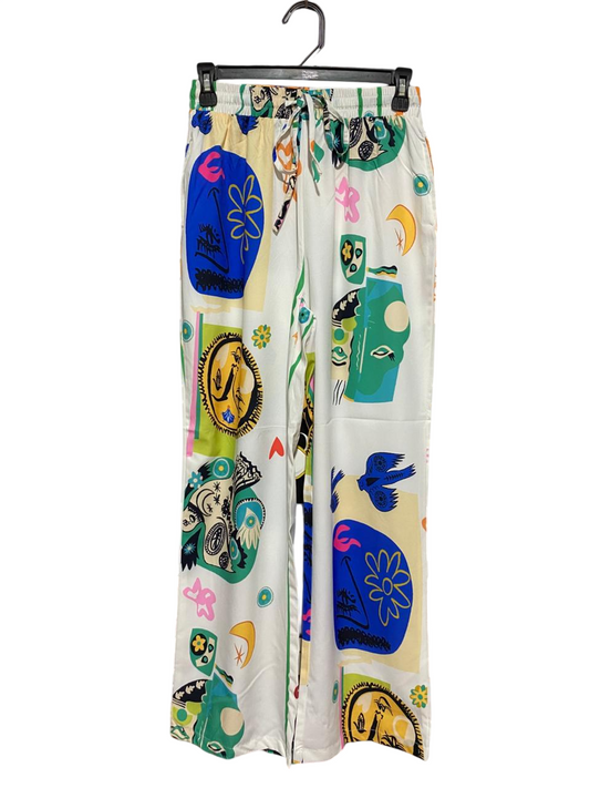 |S| WAIST 26| B7| ABSTRACT PRINT HIGH-WAISTED WIDE-LEG TROUSERS