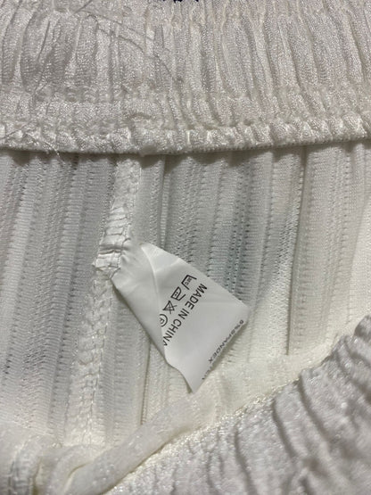 |XS| WAIST 24| B7| PREMIUM OFF-WHITE PLEATED SHIMMER WIDE-LEG TROUSERS WITH DRAWSTRING