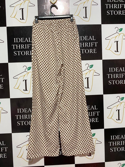 |S| WAIST 26| B7| PREMIUM BROWN AND CREAM GEOMETRIC PRINT WIDE-LEG TROUSERS