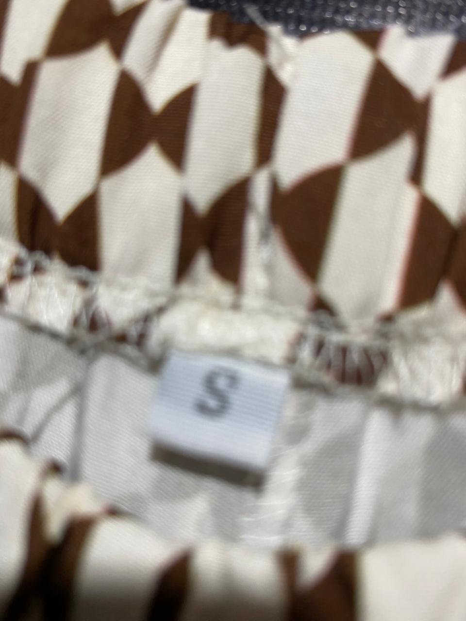 |S| WAIST 26| B7| PREMIUM BROWN AND CREAM GEOMETRIC PRINT WIDE-LEG TROUSERS
