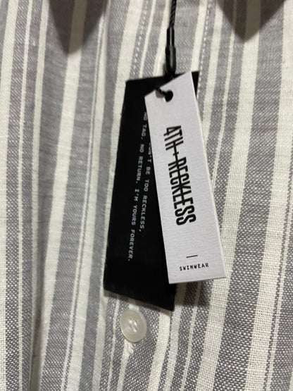 4TH RECKLESS |XL| BUST 25| B7| PREMIUM OVERSIZED STRIPED BUTTON-DOWN COTTON SHIRT