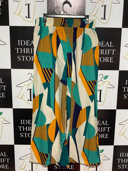 SHEIN |XL| WAIST 16| B7| VIBRANT GEOMETRIC ABSTRACT WIDE-LEG PALAZZO PANTS