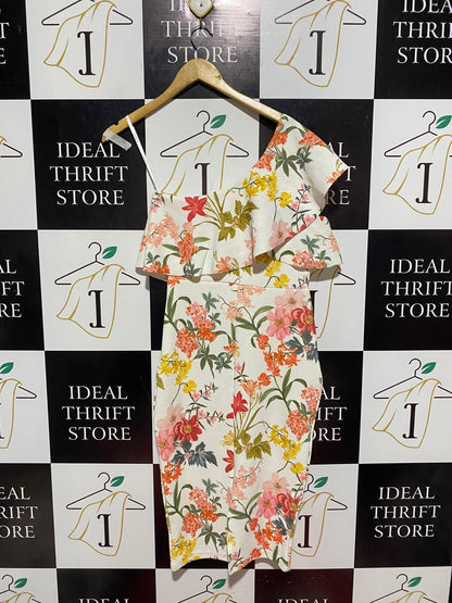EDIT | XS| BUST 16| B7| LORAL PRINT ONE-SHOULDER RUFFLE MIDI DRESS