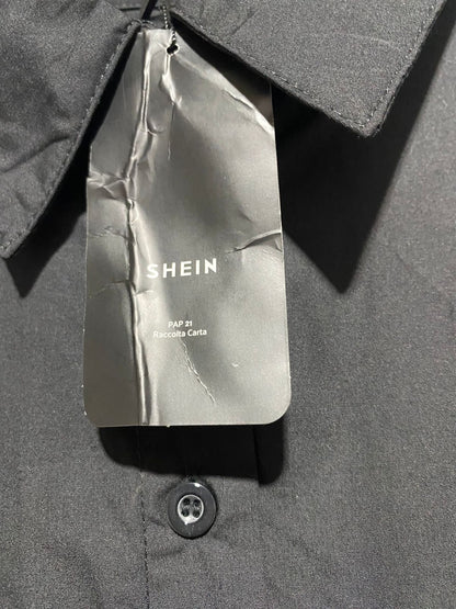 HAUTE SHEIN |XXL|BUST FREE| B7| BLACK OVERSIZED DECONSTRUCTED SHOULDER BUTTON-DOWN SHIRT