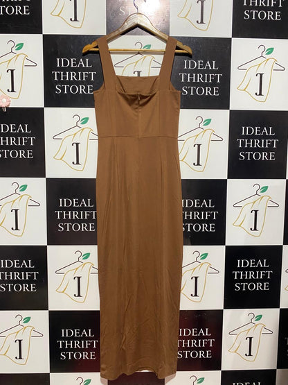 |S| BUST 15| B7| ZARA CHOCOLATE BROWN SQUARE NECK MAXI DRESS WITH FRONT SLIT