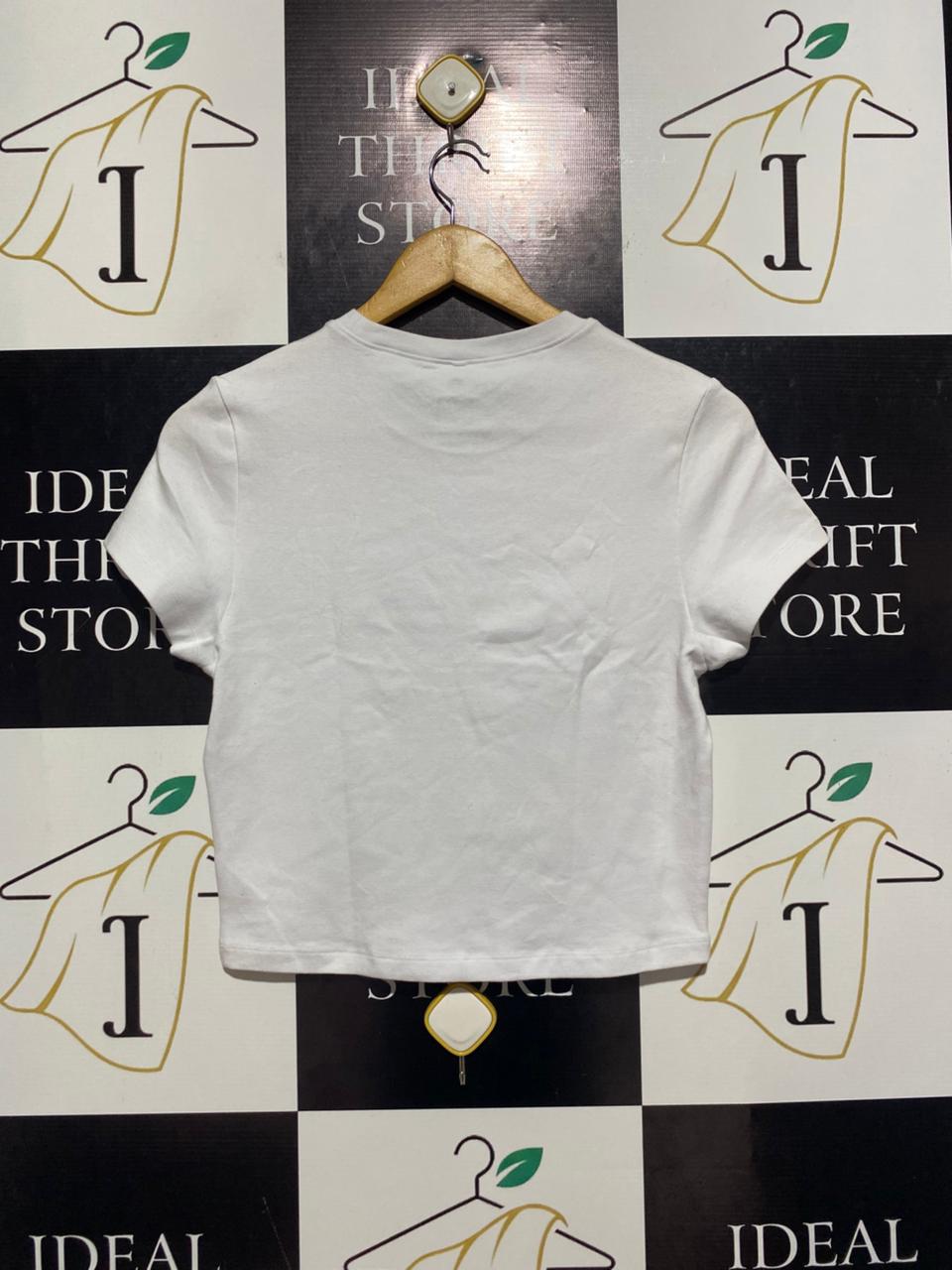 HELLO KITTY |M| BUST 16| B7| RHINESTONE GRAPHIC CROP TOP - WHITE Y2K VINTAGE STYLE T-SHIRT