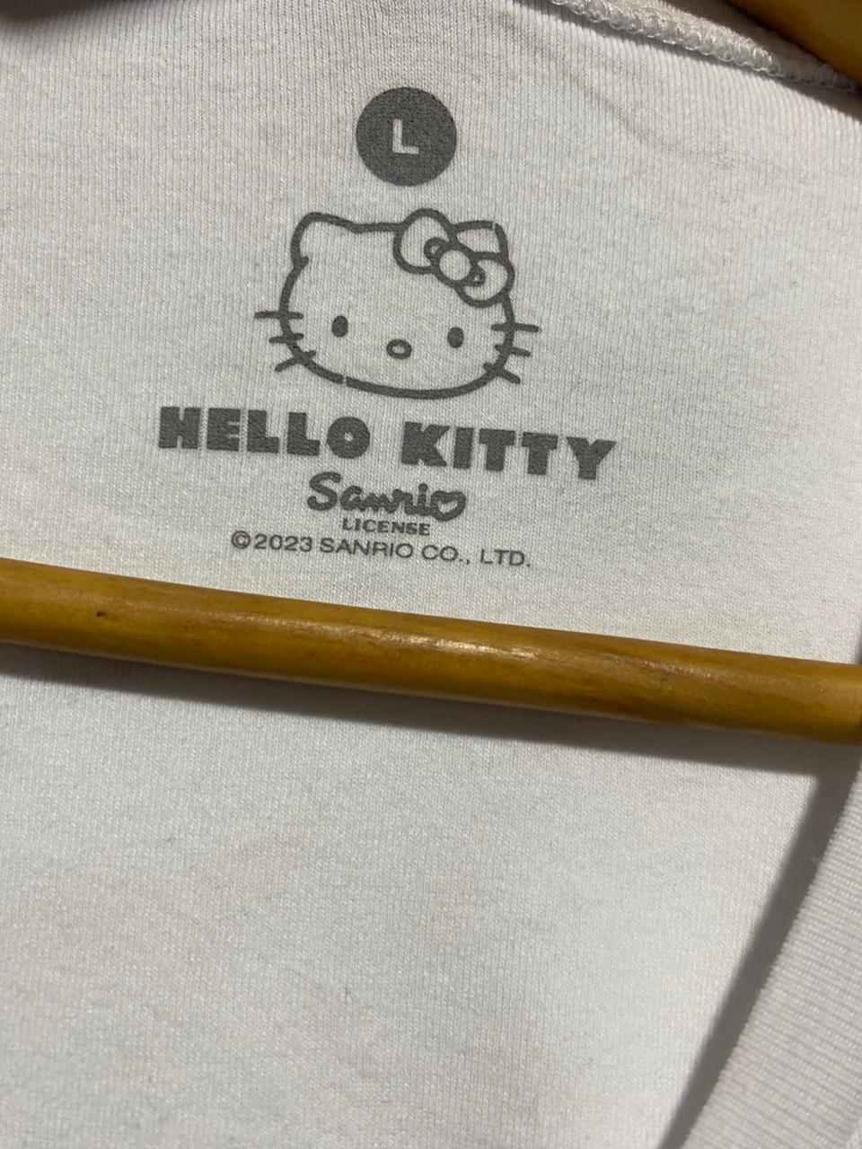 HELLO KITTY |M| BUST 16| B7| RHINESTONE GRAPHIC CROP TOP - WHITE Y2K VINTAGE STYLE T-SHIRT