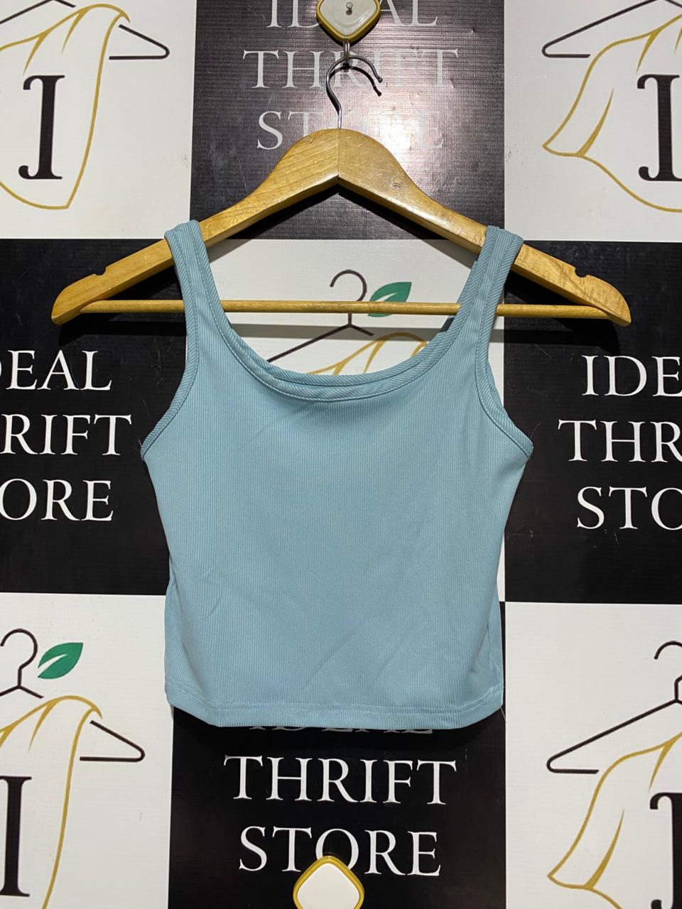 |S| BUST 13| B7| DUSTY BLUE RIBBED CROPPED TANK TOP