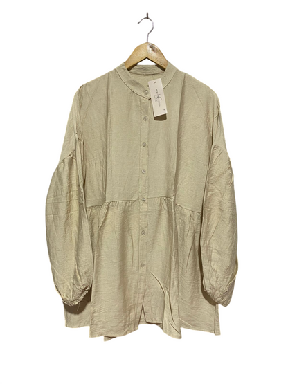 NEW COLLECTION |XL| BUST 24| B8| ELEGANT PEPLUM WAIST BUTTON-DOWN TUNIC SHIRT WITH LANTERN SLEEVES