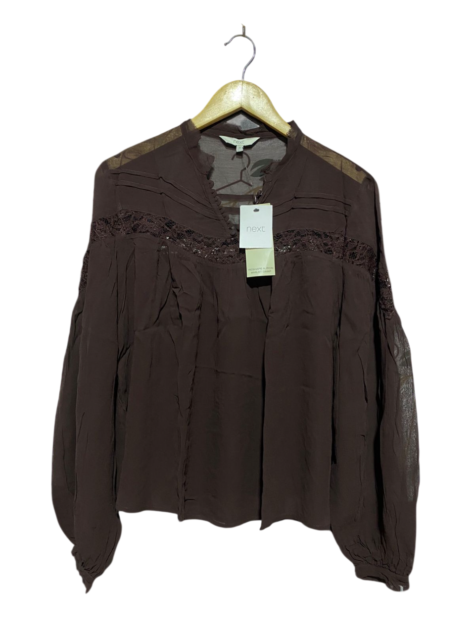 NEXT |L| BUST 23| B8| DEEP CHOCOLATE LACE-TRIMMED BOHO BLOUSE