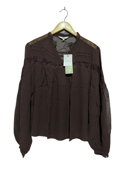 NEXT |L| BUST 23| B8| DEEP CHOCOLATE LACE-TRIMMED BOHO BLOUSE