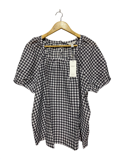 M&S |L| BUST 24| B8| BLACK AND WHITE GINGHAM PUFF SLEEVE BLOUSE