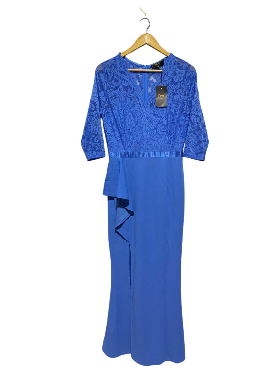 MISS MAY |L| BUST 18| B8| ROYAL BLUE LACE TOP MAXI DRESS WITH RUFFLE ACCENT
