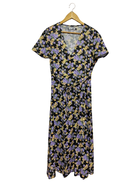 MISSGUIDED |L| BUST 20| B8| VINTAGE FLORAL V-NECK MAXI DRESS WITH WAIST TIE