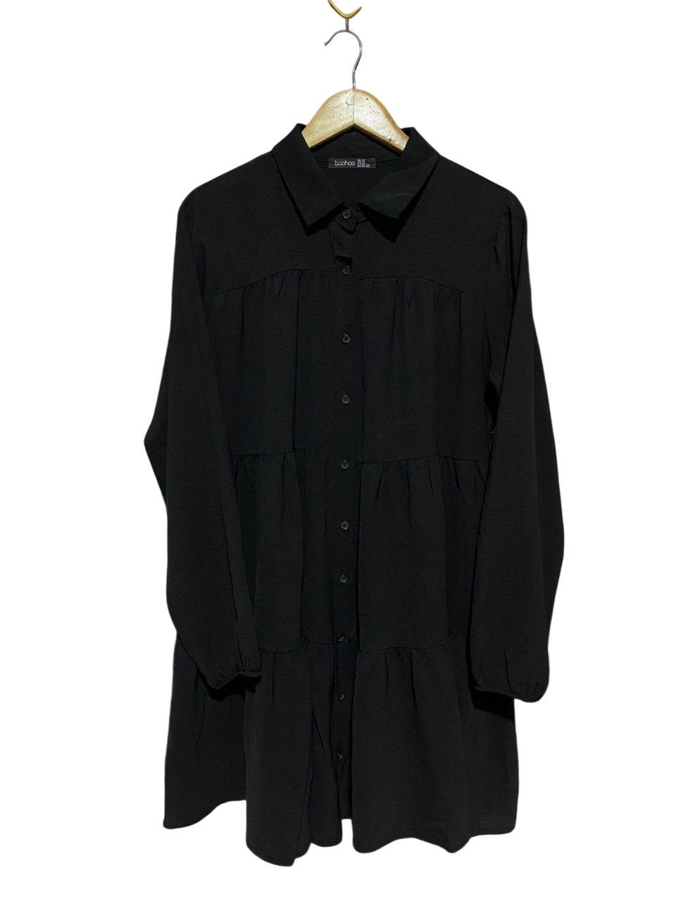 BOOHOO |L| BUST 21| B8| TIERED LONG SLEEVE SMOCK SHIRT DRESS