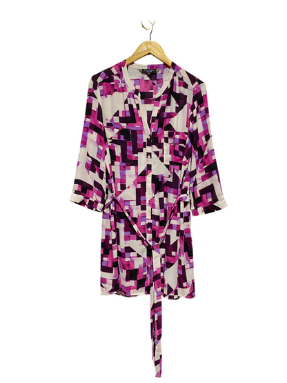 BEN DE LISI |L| BUST 22| B8| GEOMETRIC PRINT BUTTON-DOWN TUNIC DRESS