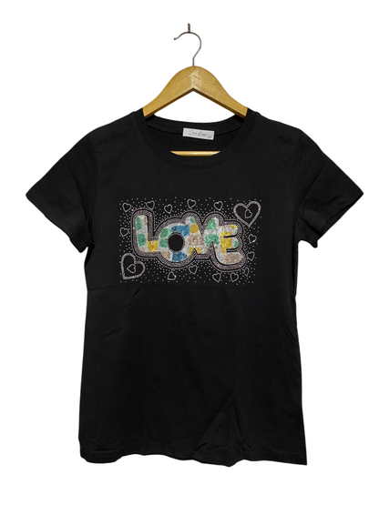 COCCA ROSSA |M| BUST 17| B8| CAMILLE ROSE "LOVE" RHINESTONE GRAPHIC T-SHIRT