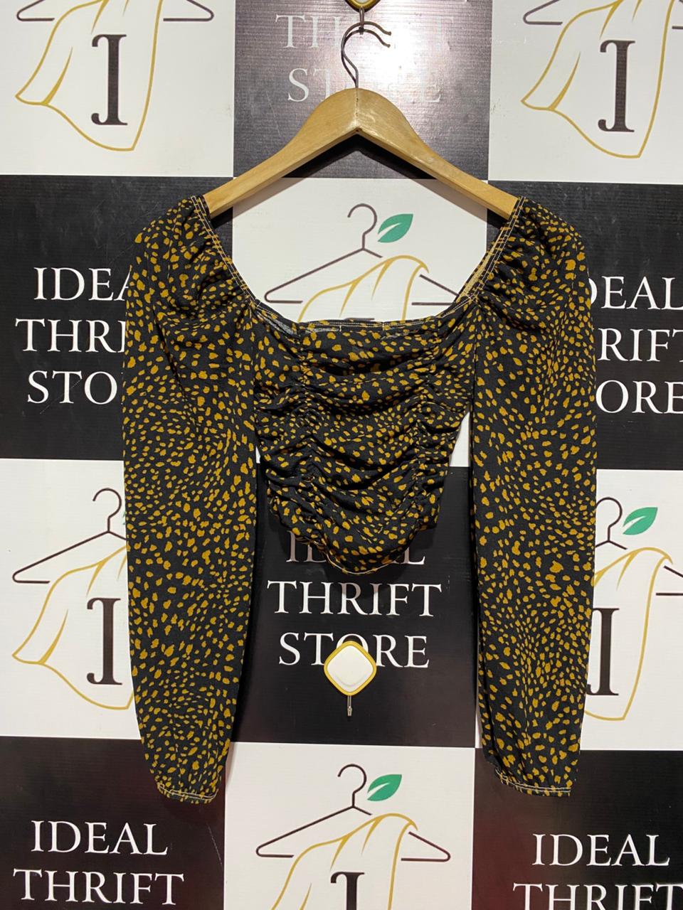 TOP SHOP |S| BUST 12| B8| CHEVRON RUCHED ANIMAL PRINT CROP TOP