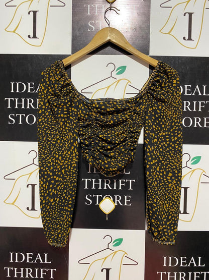 TOP SHOP |S| BUST 12| B8| CHEVRON RUCHED ANIMAL PRINT CROP TOP