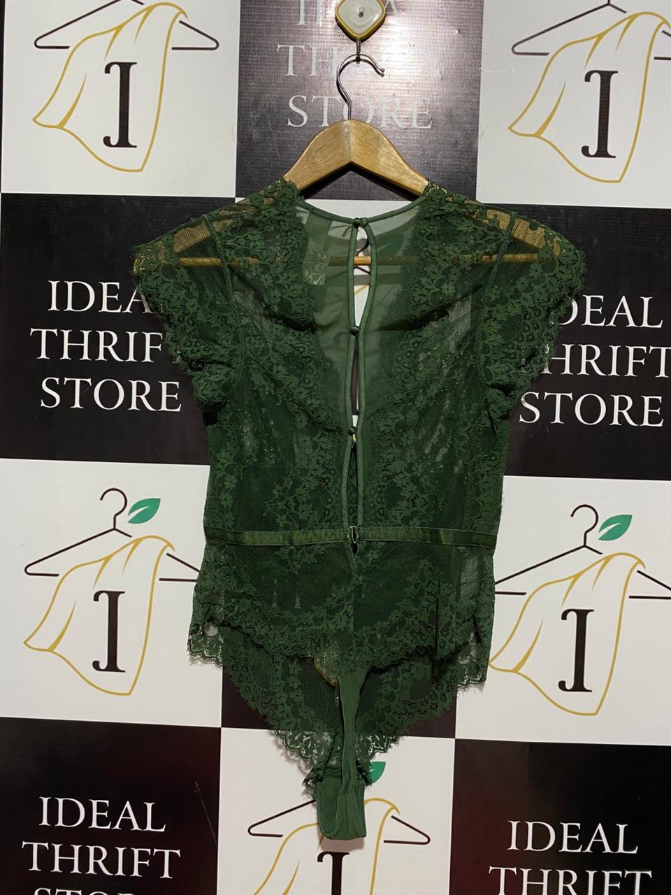 HUNKEMOLLER |M| BUST 15| B8| ELEGANT EMERALD GREEN LACE BODYSUIT