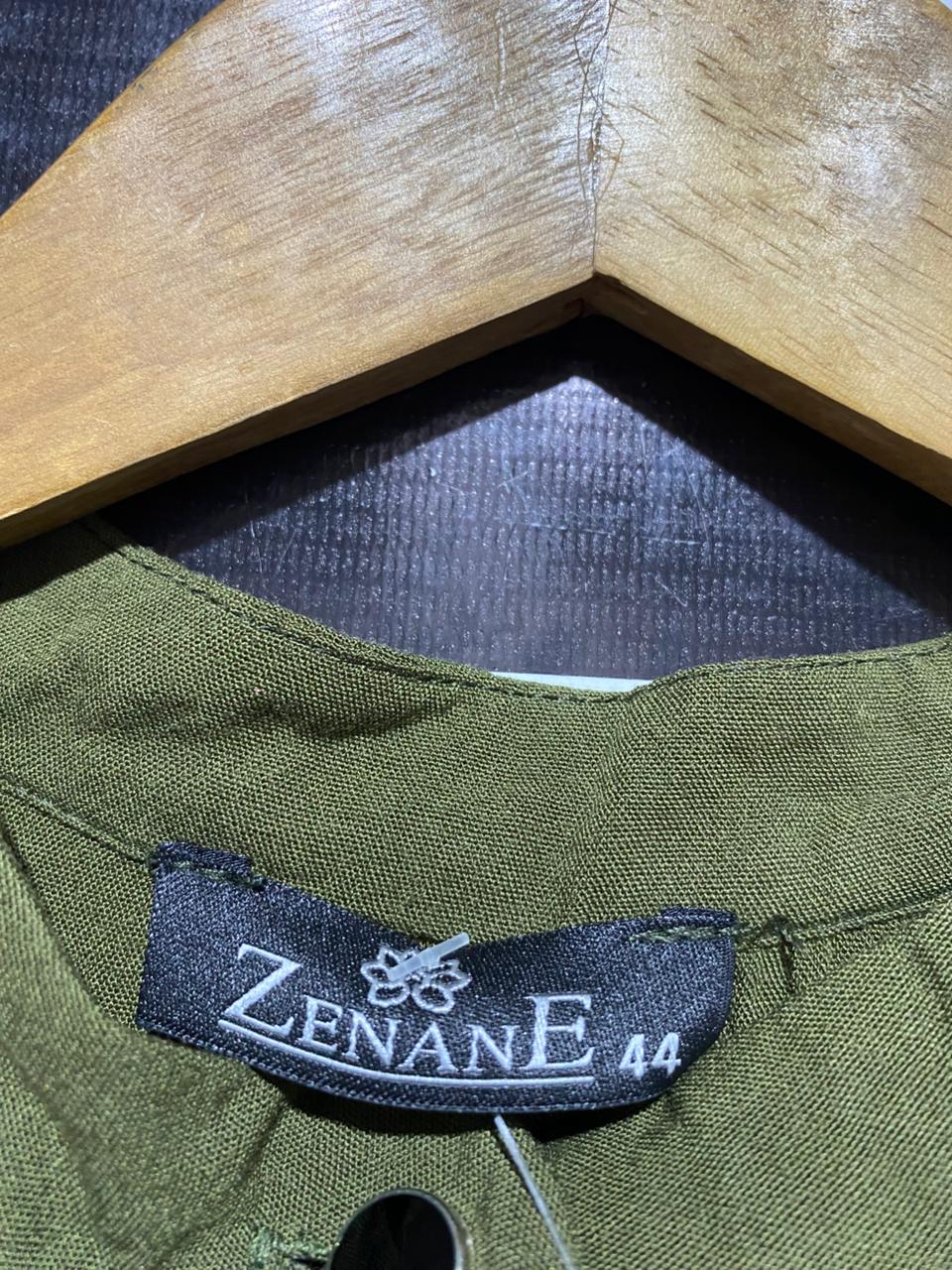ZENANE |L| BUST 21| B8| CLASSIC OLIVE GREEN BUTTON-DOWN MANDARIN COLLAR MIDI DRESS