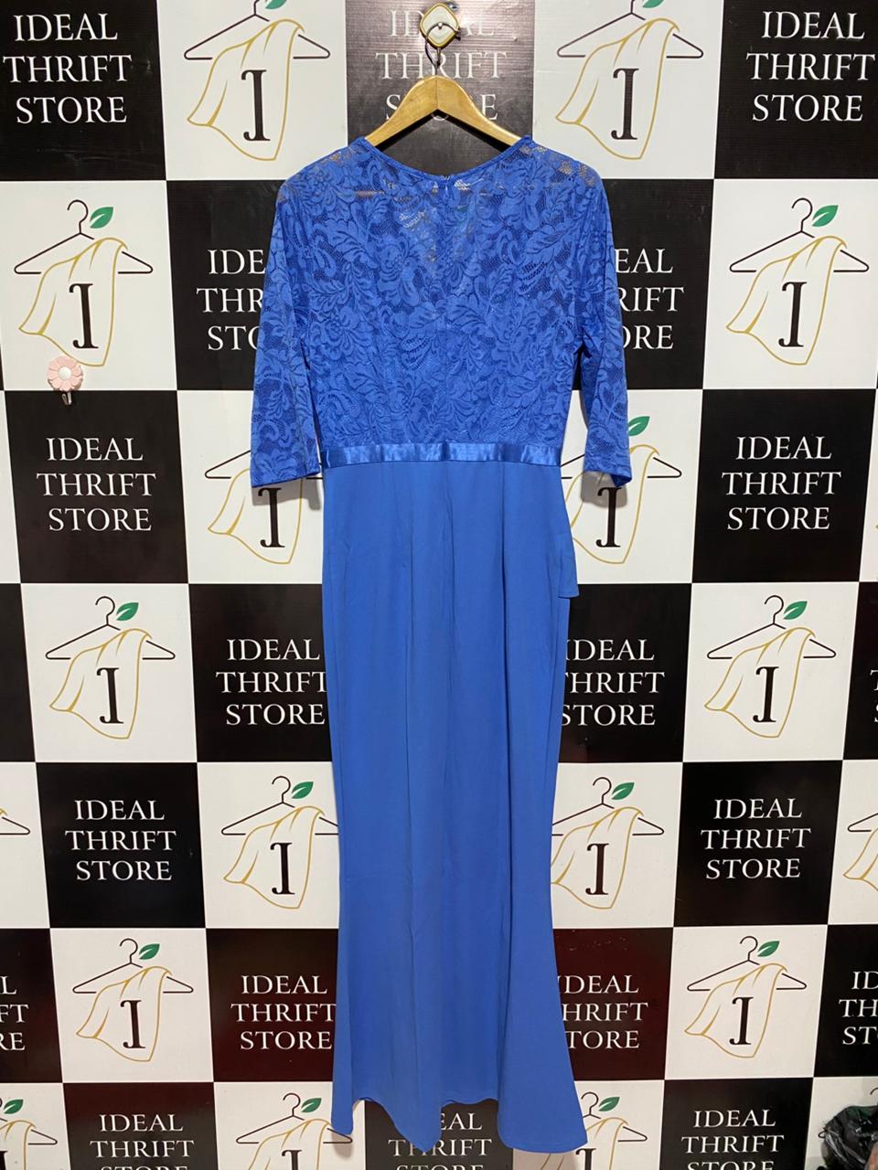 MISS MAY |L| BUST 18| B8| ROYAL BLUE LACE TOP MAXI DRESS WITH RUFFLE ACCENT