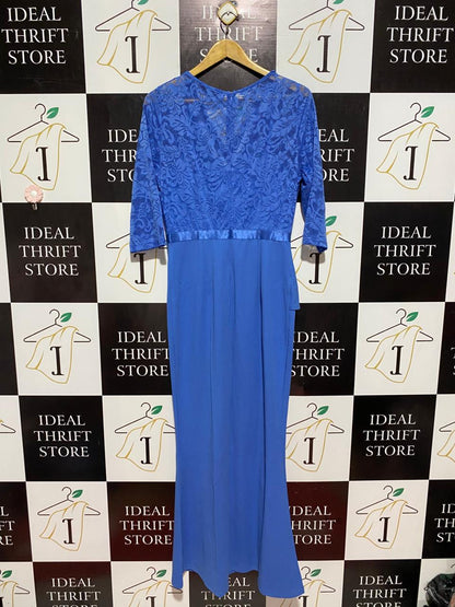 MISS MAY |L| BUST 18| B8| ROYAL BLUE LACE TOP MAXI DRESS WITH RUFFLE ACCENT