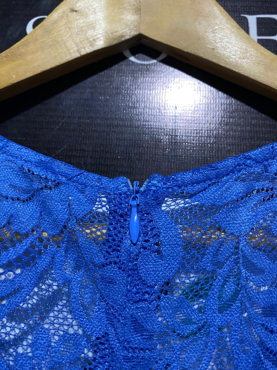 MISS MAY |L| BUST 18| B8| ROYAL BLUE LACE TOP MAXI DRESS WITH RUFFLE ACCENT