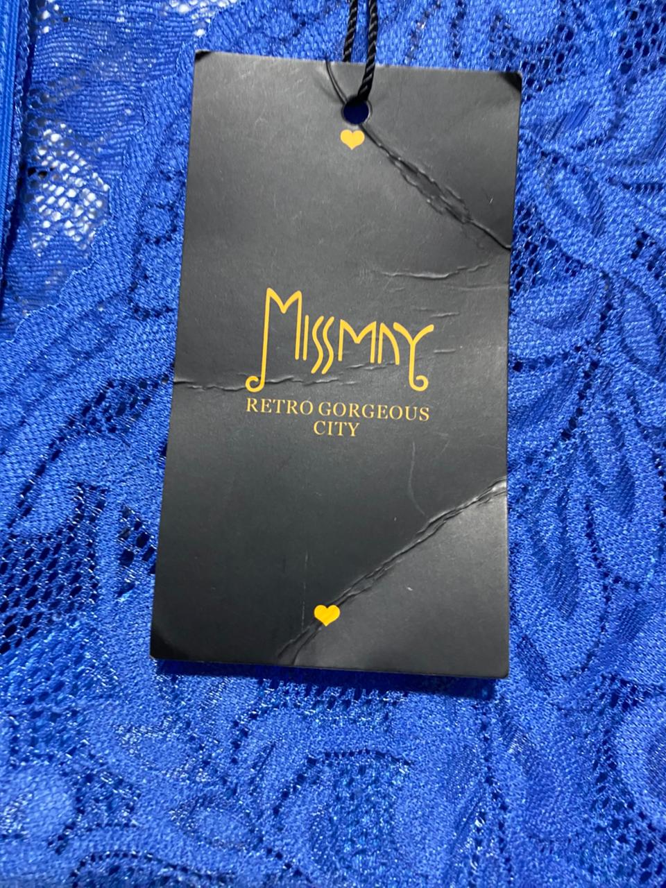 MISS MAY |L| BUST 18| B8| ROYAL BLUE LACE TOP MAXI DRESS WITH RUFFLE ACCENT