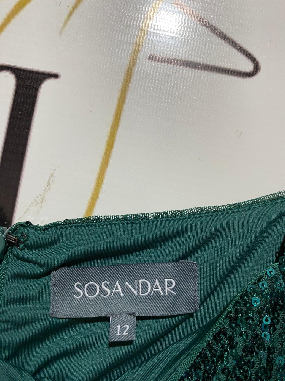 SOSANDAR |M| BUST 16| B8| LUXURIOUS EMERALD GREEN SEQUIN SQUARE NECK COCKTAIL DRESS