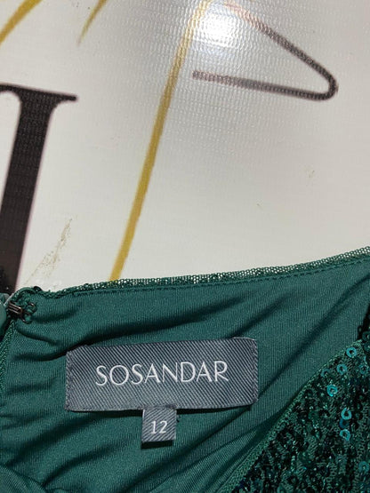 SOSANDAR |M| BUST 16| B8| LUXURIOUS EMERALD GREEN SEQUIN SQUARE NECK COCKTAIL DRESS