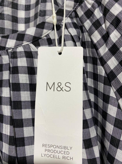 M&S |L| BUST 24| B8| BLACK AND WHITE GINGHAM PUFF SLEEVE BLOUSE
