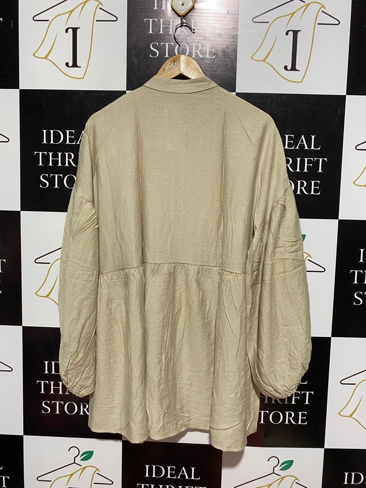NEW COLLECTION |XL| BUST 24| B8| ELEGANT PEPLUM WAIST BUTTON-DOWN TUNIC SHIRT WITH LANTERN SLEEVES