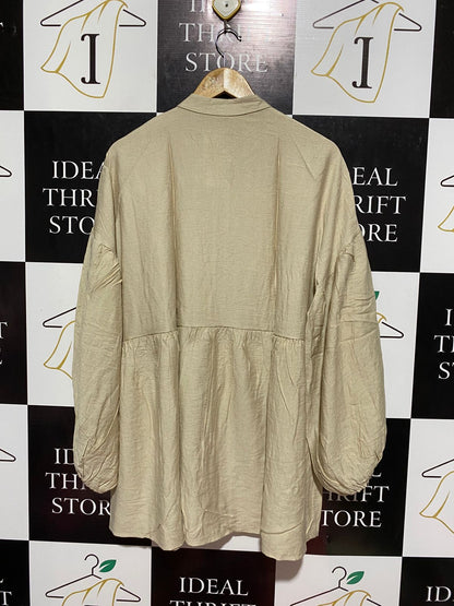 NEW COLLECTION |XL| BUST 24| B8| ELEGANT PEPLUM WAIST BUTTON-DOWN TUNIC SHIRT WITH LANTERN SLEEVES