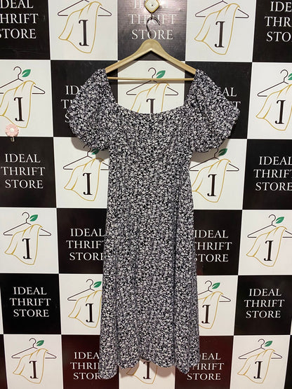|M| BUST 17| B8| VINTAGE-INSPIRED FLORAL DITSY PRINT MIDI DRESS WITH PUFF SLEEVES