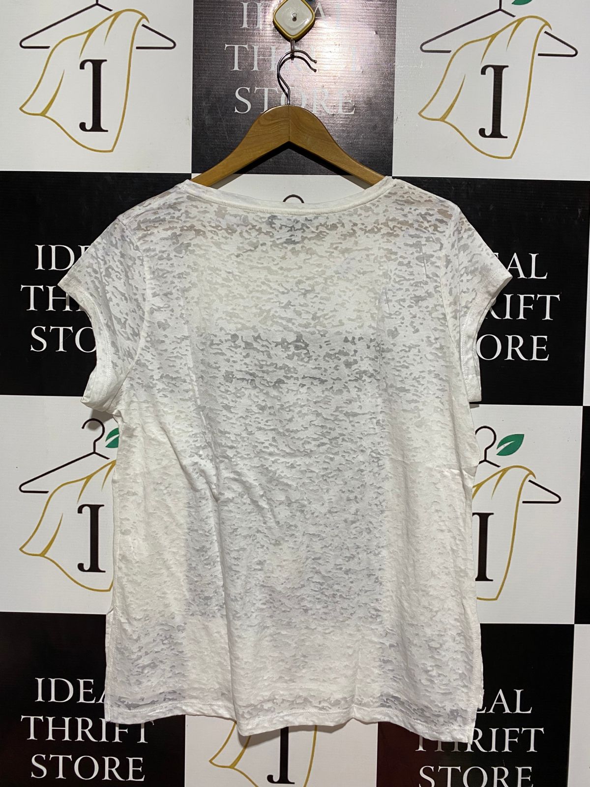 ATMO SPHERE |L| BUST 22| B7| BURNOUT SEMI-SHEER WHITE T-SHIRT