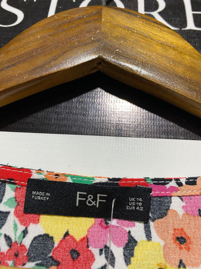 F&F |L| BUST 19| B7| MULTICOLOR VIBRANT FLORAL V-NECK PEPLUM BLOUSE