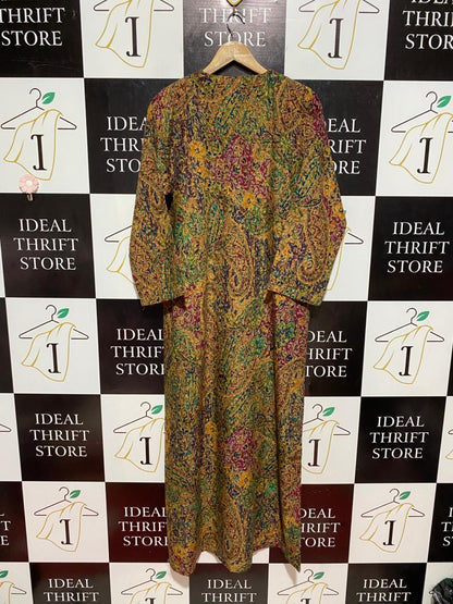 MP SEASON |M| BUST 19| B7| VINTAGE ETHNIC PAISLEY PRINT KAFTAN MAXI DRESS WITH EMBROIDERED YOKE